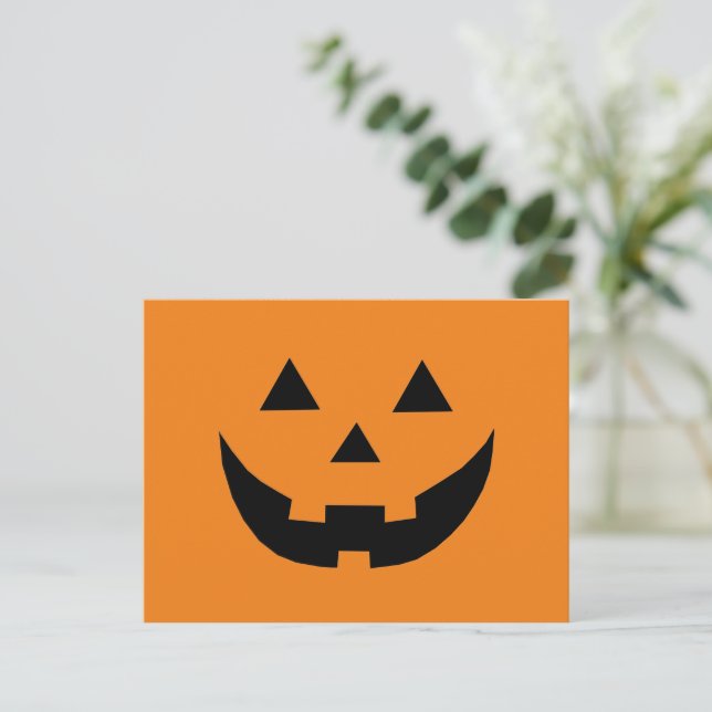 Cute orange jack o lantern funny Halloween Holiday Postcard (Standing Front)