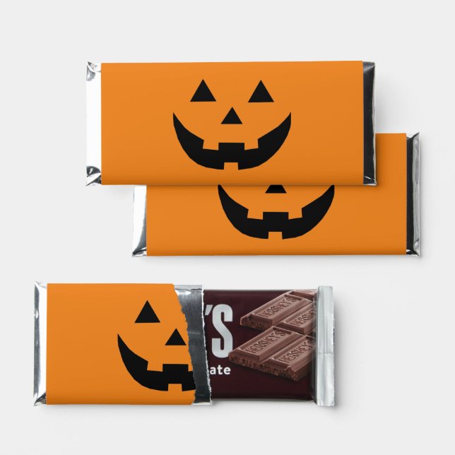Cute orange Jack o lantern pumpkin face Halloween Hershey Bar Favors (Front)
