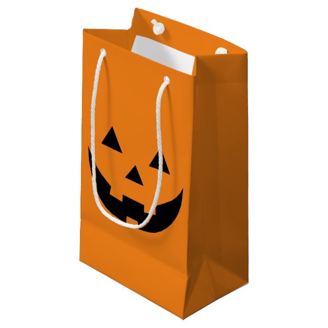 Cute orange Jack o lantern pumpkin face Halloween Small Gift Bag (Front Angled)