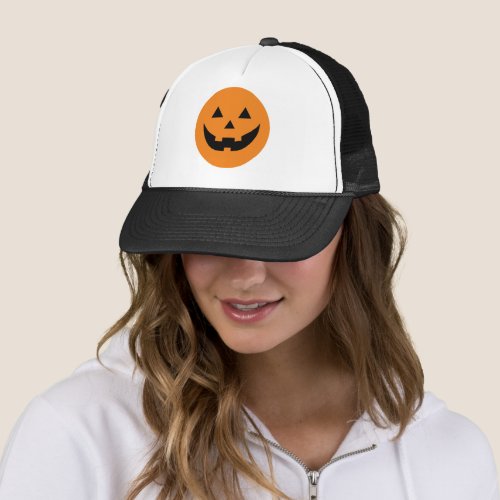 Cute orange Jack o lantern pumpkin face Halloween Trucker Hat