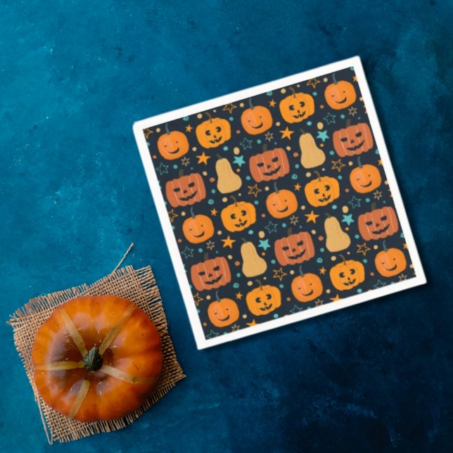 Cute Orange Jack O Lantern Pumpkin Halloween Napkins (Creator Uploaded)