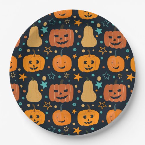 Cute Orange Jack O Lantern Pumpkin Halloween Paper Plates