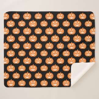 Cute Orange Jack-O-Lantern Pumpkin Halloween Sherpa Blanket