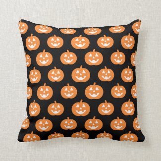 Cute Orange Jack-O-Lantern Pumpkin Halloween Throw Pillow