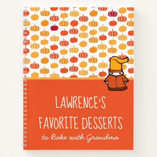 Cute Orange Kawaii Pumpkin Pattern Kids Recipe Notebook