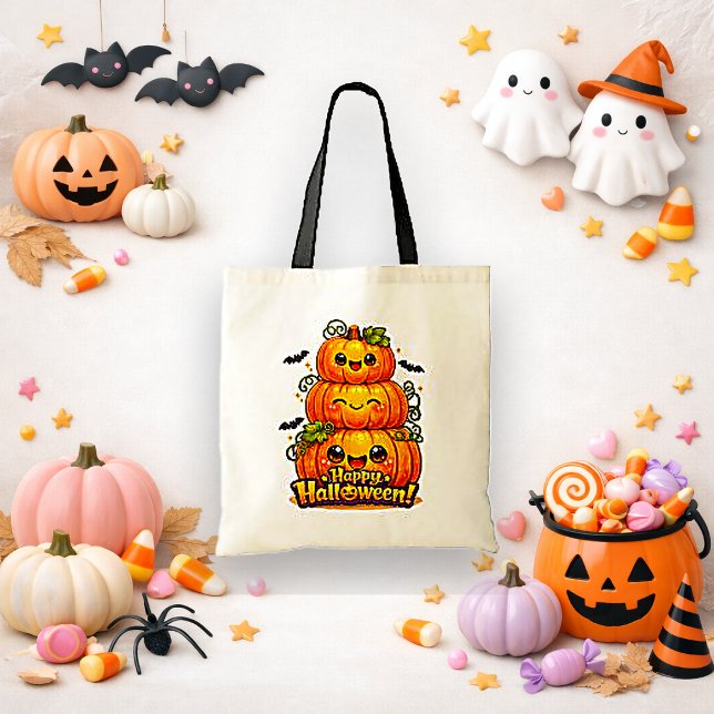 Cute Orange Kawaii Pumpkin Trick or Treat Tote Bag (Creator Uploaded)