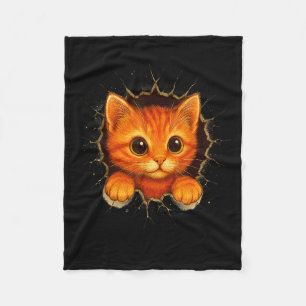 Cute Orange Kitten Cracks Mug Wall Funny Cat Lover Fleece Blanket