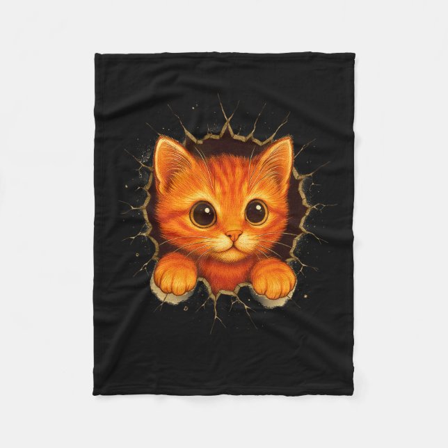 Cute Orange Kitten Cracks Mug Wall Funny Cat Lover Fleece Blanket (Front)