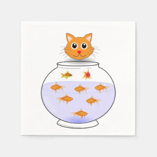 Cute Orange Kitten Fish Bowl Paper Napkins