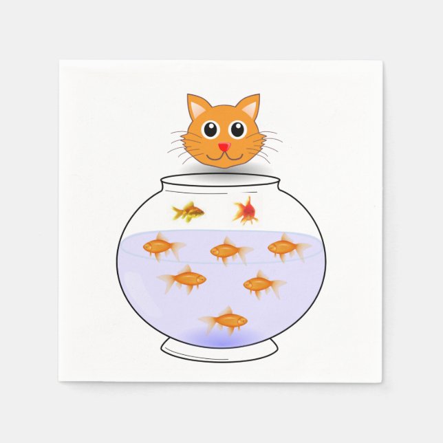 Cute Orange Kitten Fish Bowl Paper Napkins (Front)