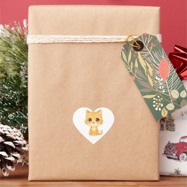 Cute Orange Kitten Heart Sticker (Holiday)
