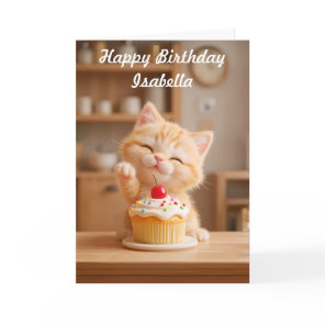 Cute Orange Kitten with a Cupcake Card
