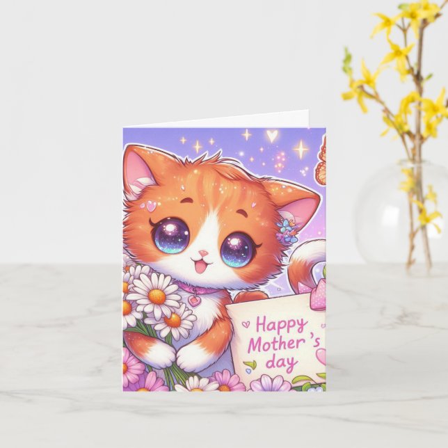 Cute Orange Kitten with Daisies Mother's Day  Card (Yellow Flower)
