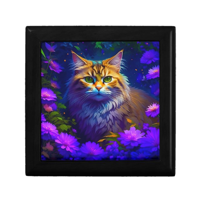 Cute Orange Kitty Cat in Flowers Gift Box (Front)
