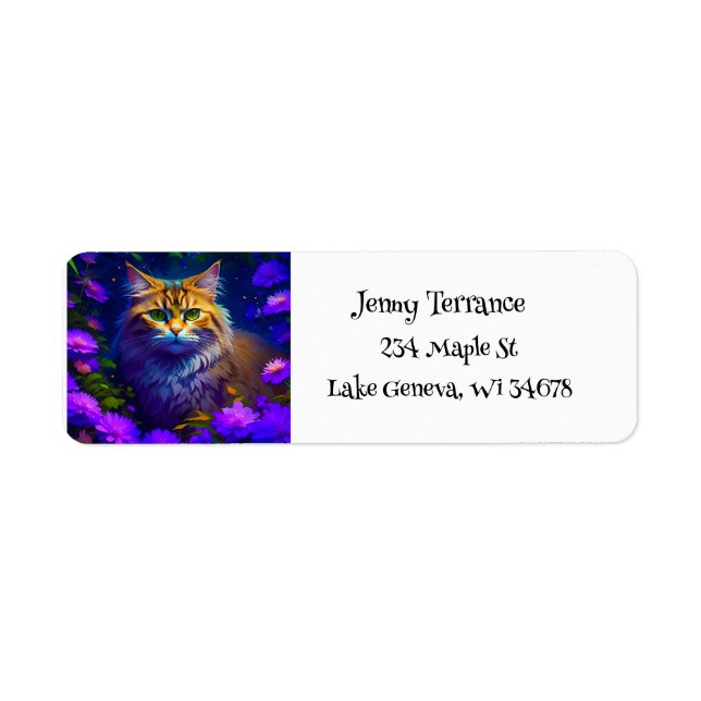 Cute Orange Kitty Cat in Flowers Label (Front)
