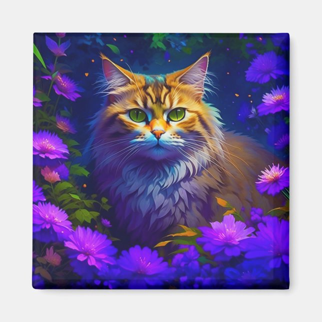 Cute Orange Kitty Cat in Flowers Magnet (Front)