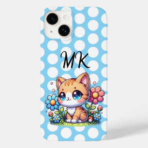 Cute Orange Kitty Cat in Flowers Personalized Case-Mate iPhone 14 Case