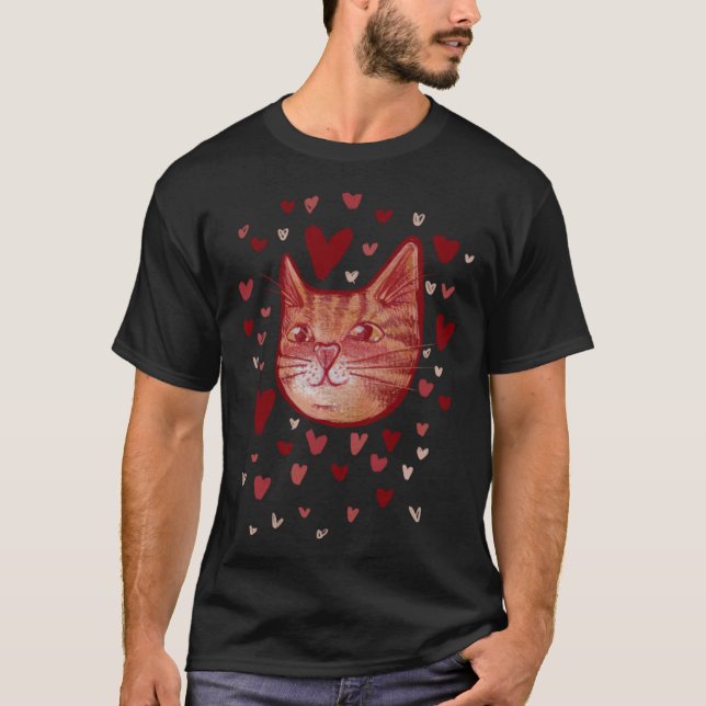 Cute orange kitty cat Love Valentine T-Shirt (Front)