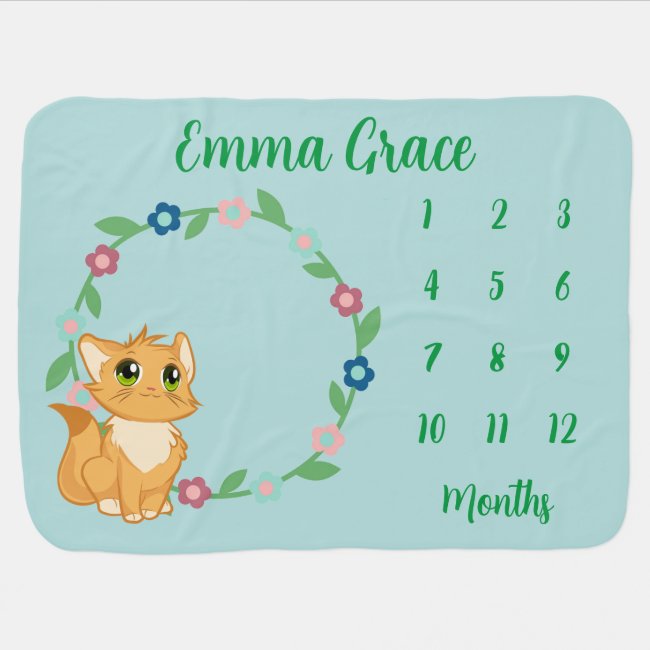Cute Orange Kitty Monthly Milestone Baby Blanket