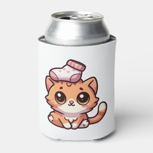 Cute orange kitty with a sock  1 can cooler