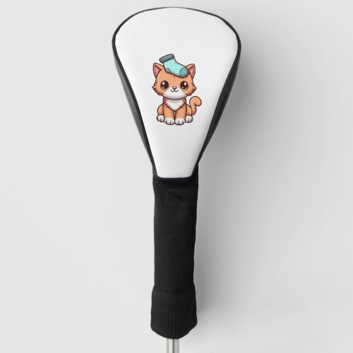 cute orange kitty with a sock  2 golf head cover