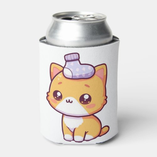 Cute orange kitty with a sock   can cooler