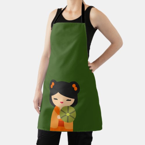 Cute orange Kokeshi Japanese dolls Apron