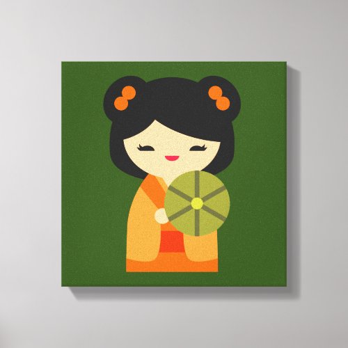 Cute orange Kokeshi Japanese dolls Canvas Print