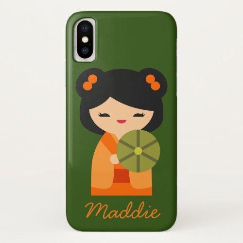 Cute orange Kokeshi Japanese dolls iPhone XS Case