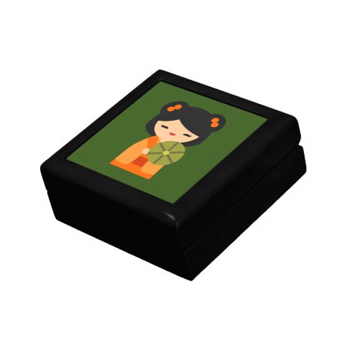 Cute orange Kokeshi Japanese dolls Gift Box