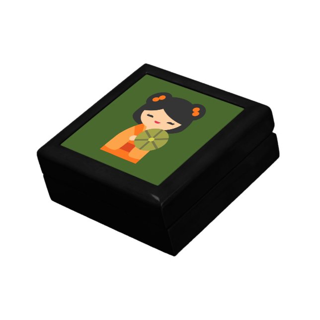 Cute orange Kokeshi Japanese dolls Gift Box (Side)