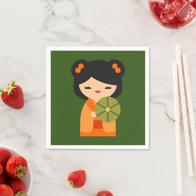 Cute orange Kokeshi Japanese dolls Napkins (Insitu)