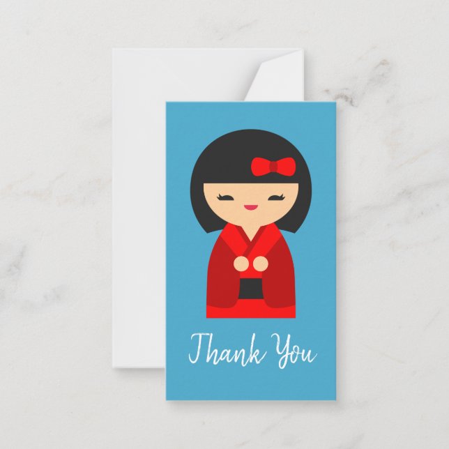 Cute orange Kokeshi Japanese dolls Note Card (Front)