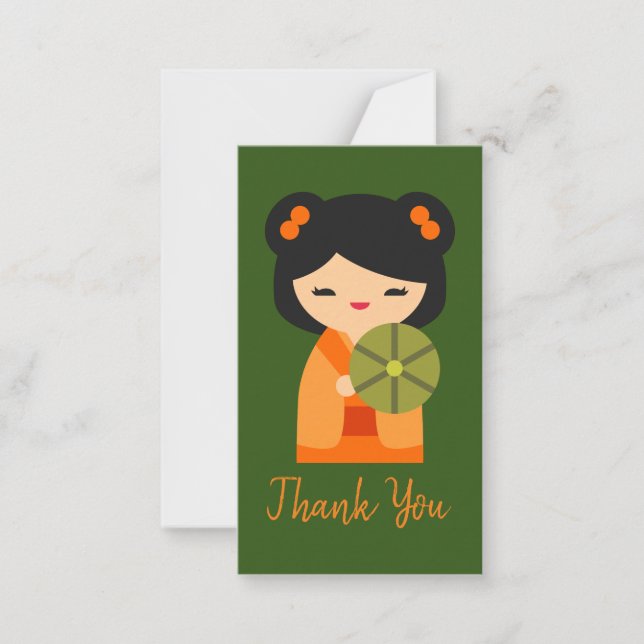 Cute orange Kokeshi Japanese dolls Note Card (Front)