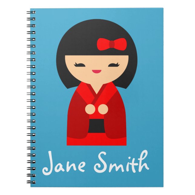 Cute orange Kokeshi Japanese dolls Notebook (Front)