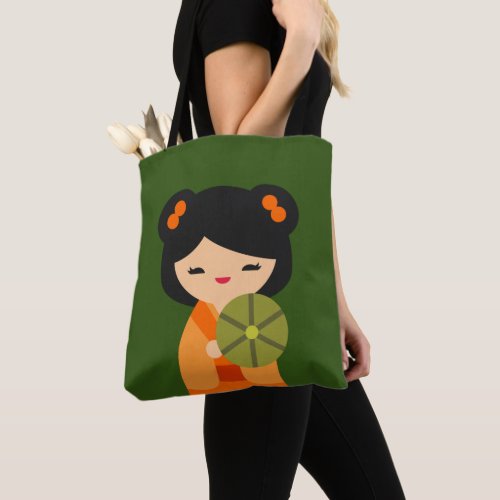 Cute orange Kokeshi Japanese dolls Tote Bag