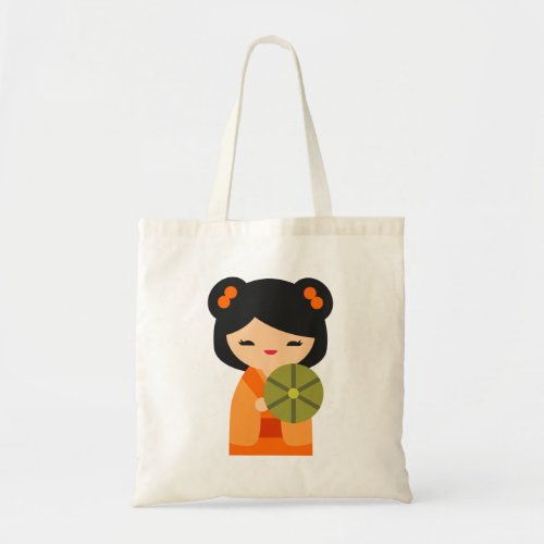 Cute orange Kokeshi Japanese dolls Tote Bag