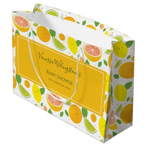 Cute Orange Lemon Citrus Fruit Baby Shower Large Gift Bag