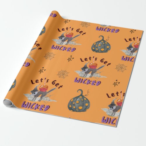 Cute Orange Lets get Wicked Trick or Treat  Wrapping Paper