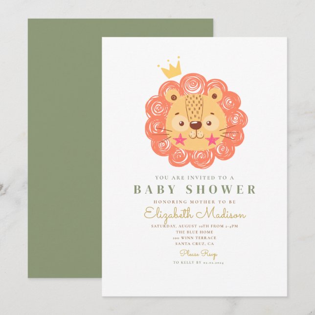 Cute Orange Lion King Baby Shower Invitation (Front/Back)
