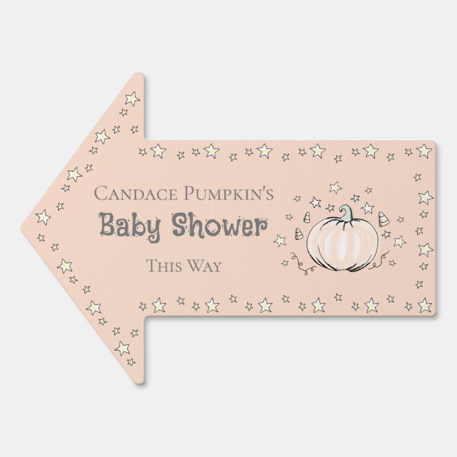 Cute Orange Little Pumpkin Baby Shower Arrow Sign (Front)