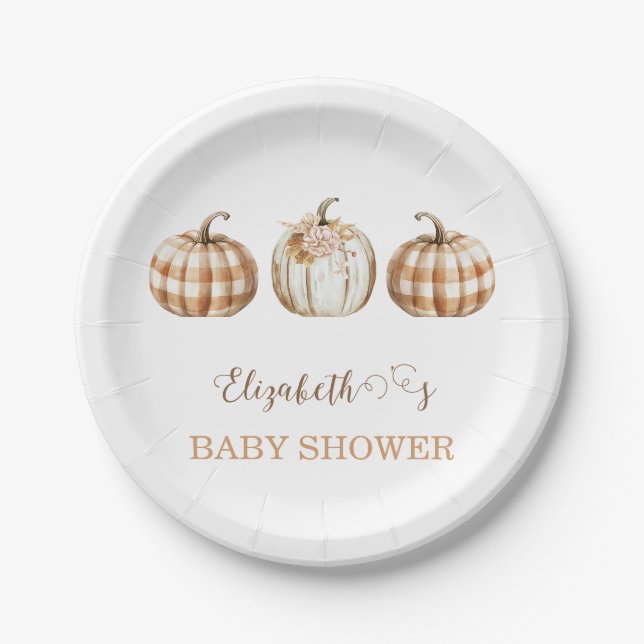 Cute Orange Little Pumpkin Baby Shower  Paper Plates (Front)