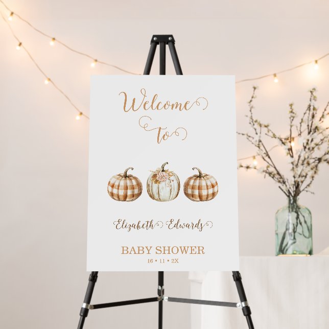 Cute Orange Little Pumpkin Baby Shower Welcome Foam Board (In Situ (Stand))