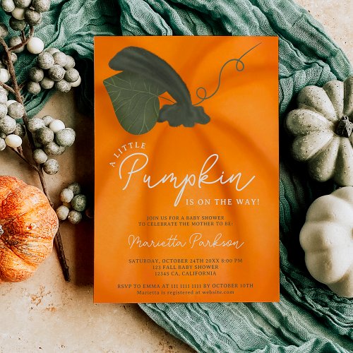 Cute orange little pumpkin fall baby shower invitation