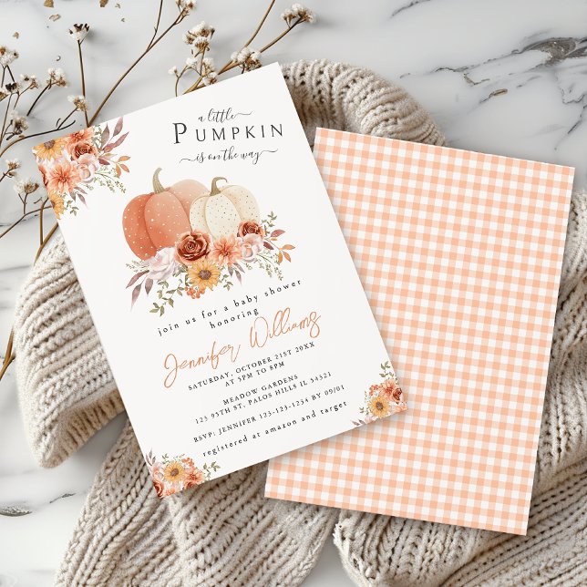 Cute Orange Little Pumpkin Floral Baby Girl Shower Invitation (Creator Uploaded)