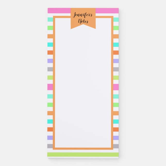 Cute Orange Modern Rainbow Stripes Personalized Magnetic Notepad (Front)