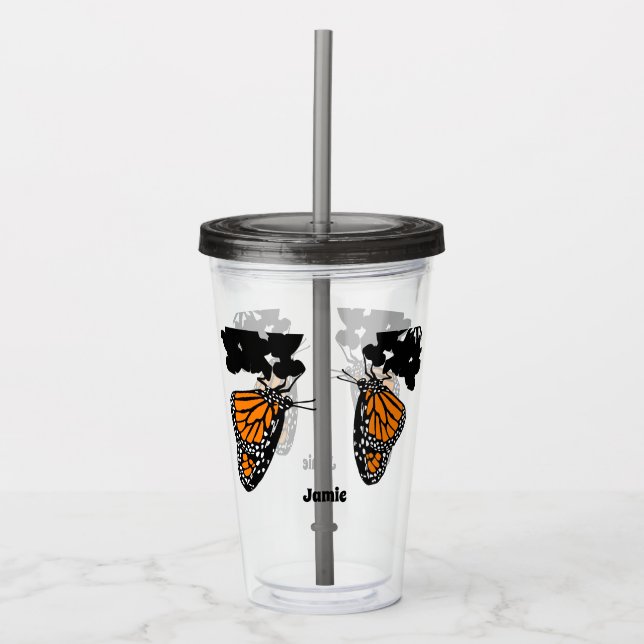 Cute Orange Monarch Butterfly Acrylic Tumbler (Front)