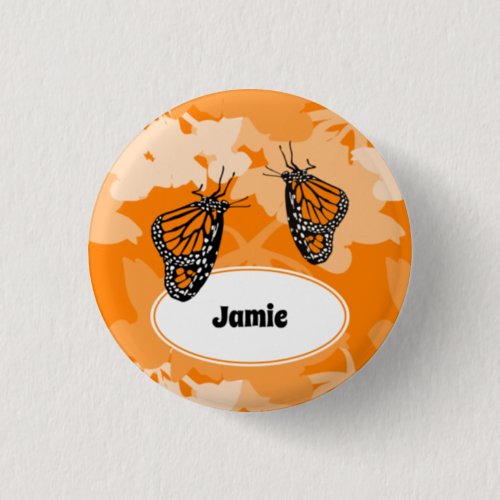 Cute Orange Monarch Butterfly Name Button