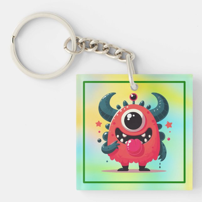 Cute Orange Monster Cartoon-67423 Keychain (Front)