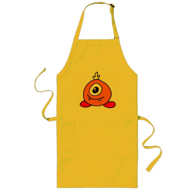 Cute Orange Monster Kitchen Apron - Funny One-Eyed (Front)